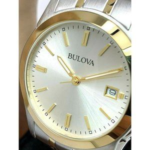 Bulova Men's Watch 98H18 Quartz Two Tone Stainless Steel 38mm Silver Dial Date